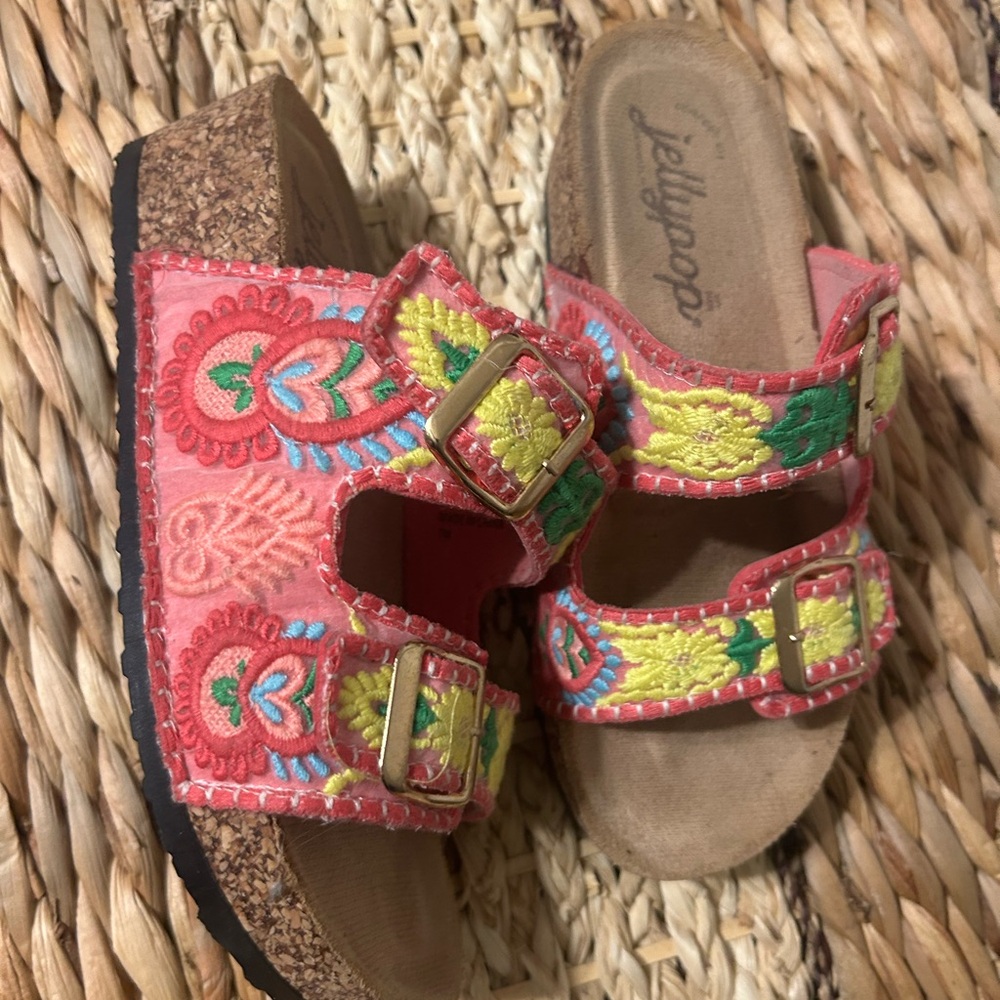 Jellypop Embroidered Sandals - Pink and Yellow